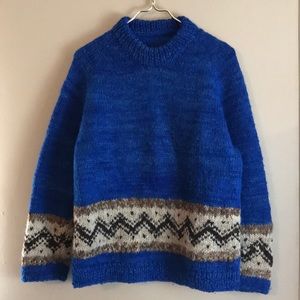 Hand Knit Wool Sweater Royal Blue No Label